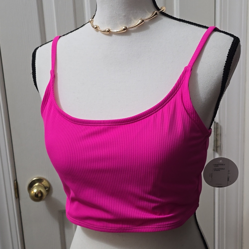 DECREE BRAND WOMEN'S JUNIOR SIZE "BARBIE" PINK RIBBED BATHING SUIT SWIM TOP SIZE